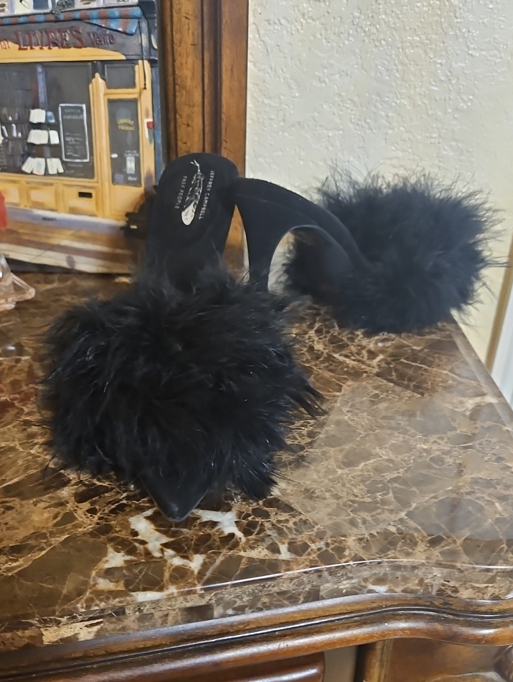 Jeffrey Campbell Black Faux Fur Slide Mules. Wore Once.